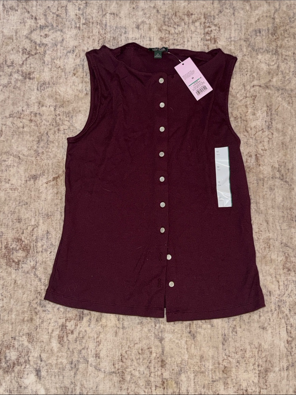 wild fable Burgundy Snap-Front Ribbed Tank Top